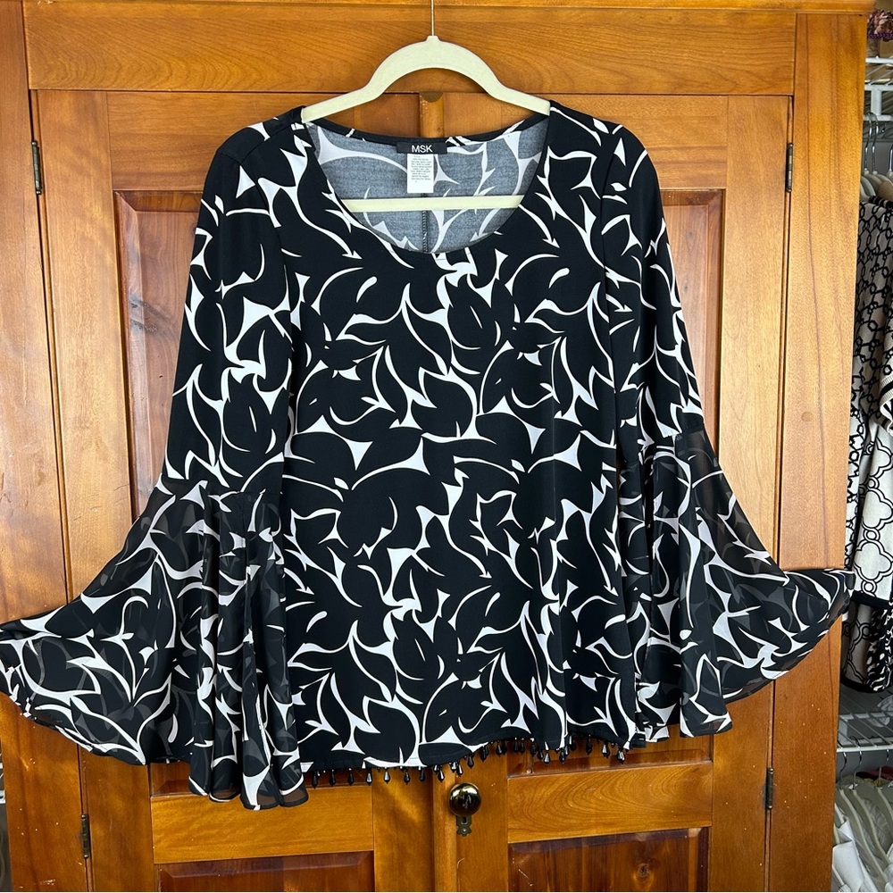 MSK Jeweled Embellished Hem Blouse with Bell Sleeves Glamcore Y2K Fairycore